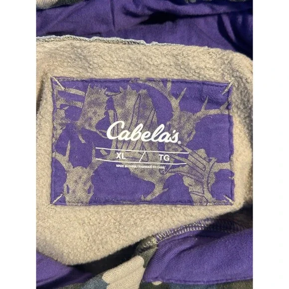 Cabela’s Camo Hoodie XL Pullover Sweatshirt Purple Lined Outdoor - Picture 3 of 4
